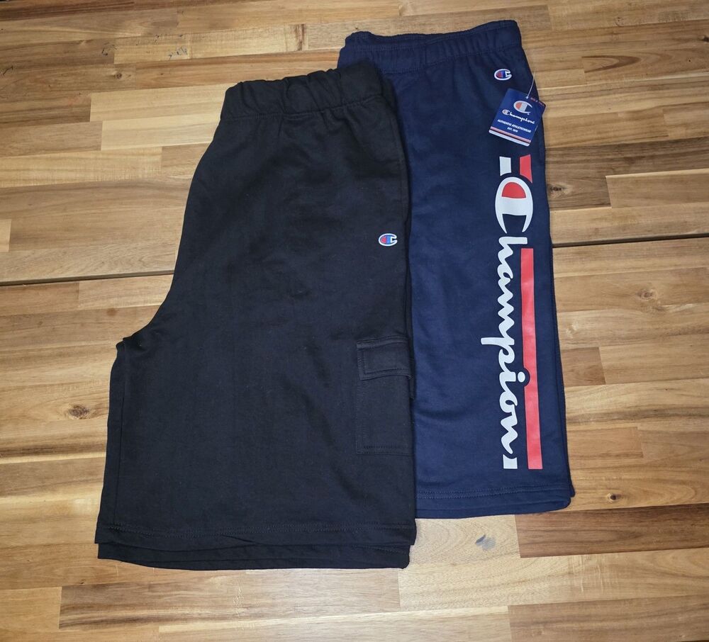 Champion Men's Fleece Sweat Shorts Lot of 2 Black Cargo & Navy Logo NWT 3XL/3XLT